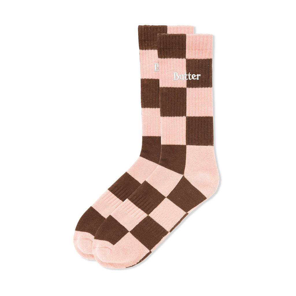 Butter Goods Checkered Socks - Brown / Pink