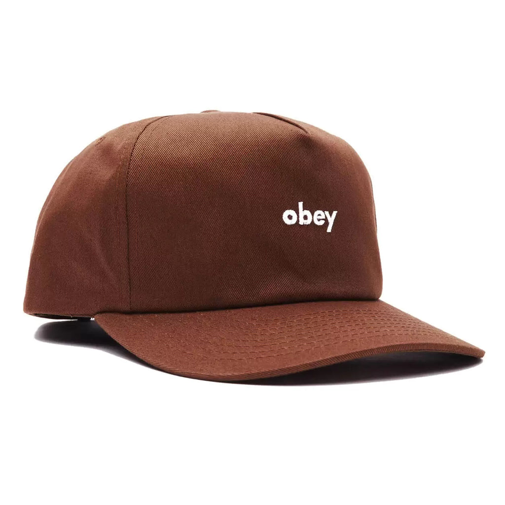Obey Clothing Lowercase 5 Panel Snapback Cap - Brown - front