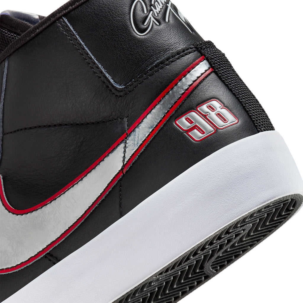 Nike SB Zoom Blazer Mid Pro GT Shoes - Black / Metallic Silver - University Red - heel