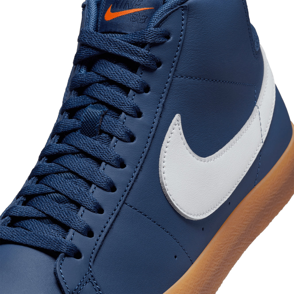 Nike SB Orange Label Zoom Blazer Mid ISO Shoes - Navy / White - Navy - Gum Light Brown - Laces