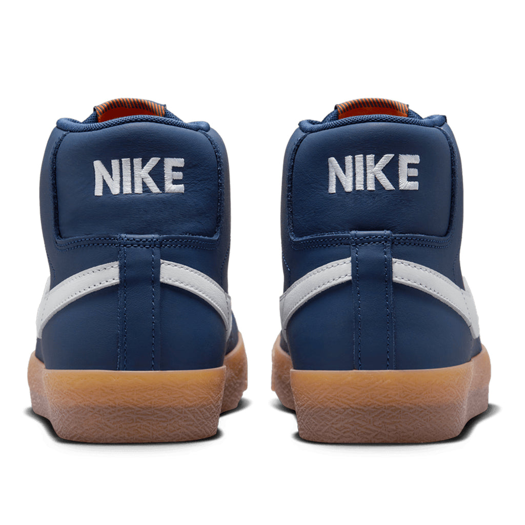 Nike SB Orange Label Zoom Blazer Mid ISO Shoes - Navy / White - Navy - Gum Light Brown - Heels