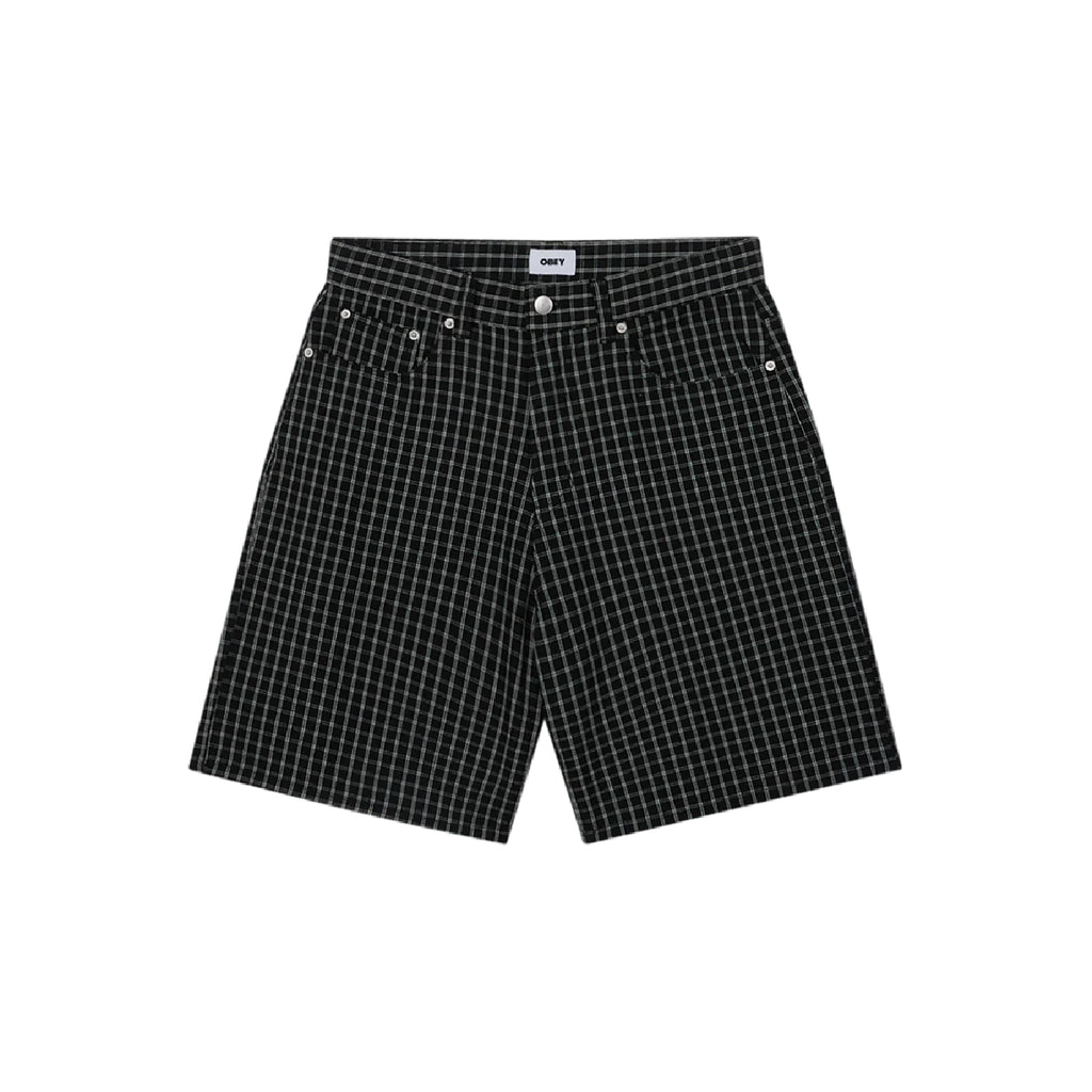 Plaid Baggy Denim Shorts in Black by Obey | Bored of Southsea Plaid Baggy Denim Shorts in Black by Obey | Bored of Southsea