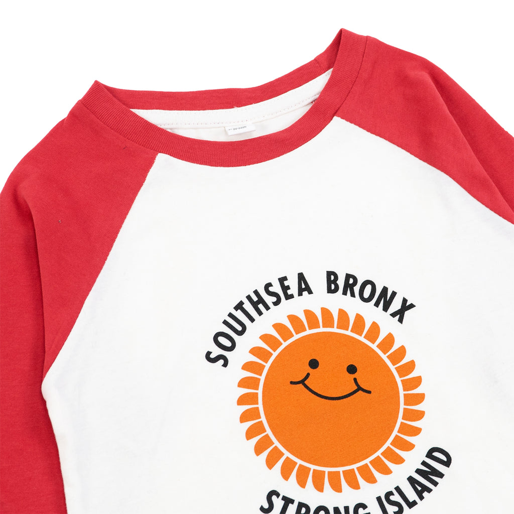 Southsea Bronx Strong Island Baby Baseball T Shirt - White / Red - closeup