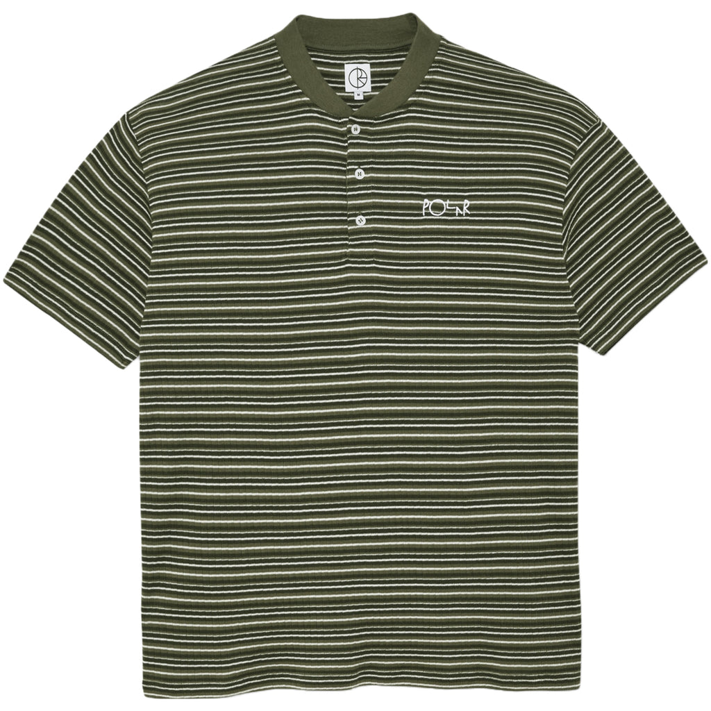Polar Skate Co Striped Rib Henley T Shirt - Uniform Green