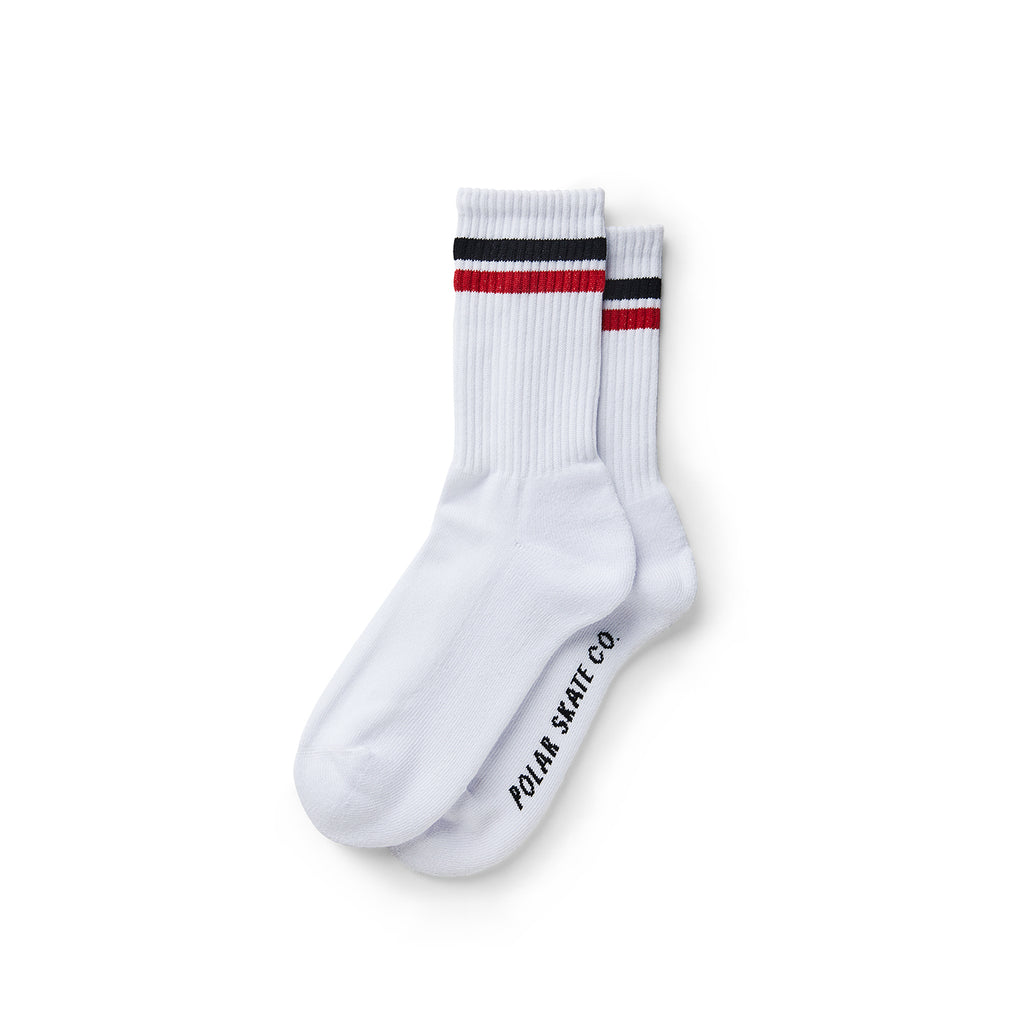 Polar Skate Co Stripe Socks - White / Black / Red - pair