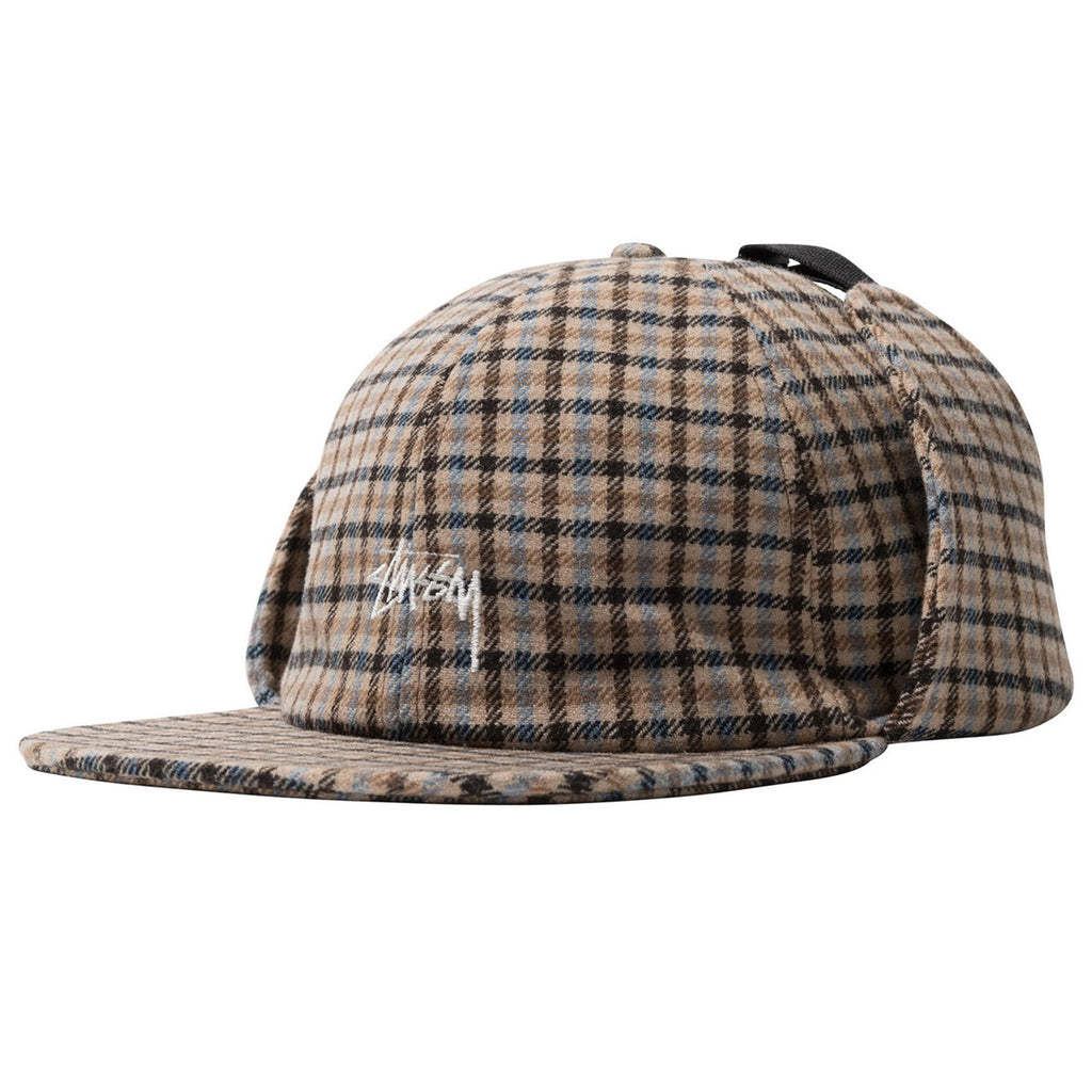 Stussy Wool Plaid Flap Cap Brown