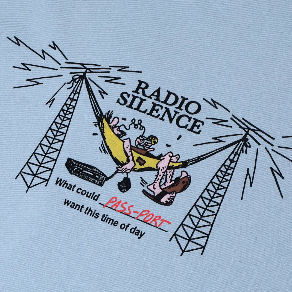 PASS~PORT Radio Silence T Shirt - Stonewash Blue - closeup2
