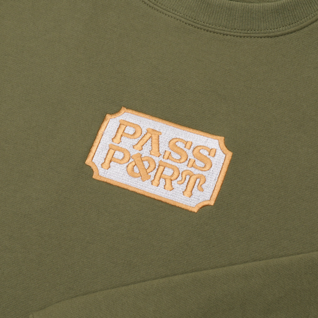 PASS~PORT Yearbook Crew Sweatshirt - Olive - closeup