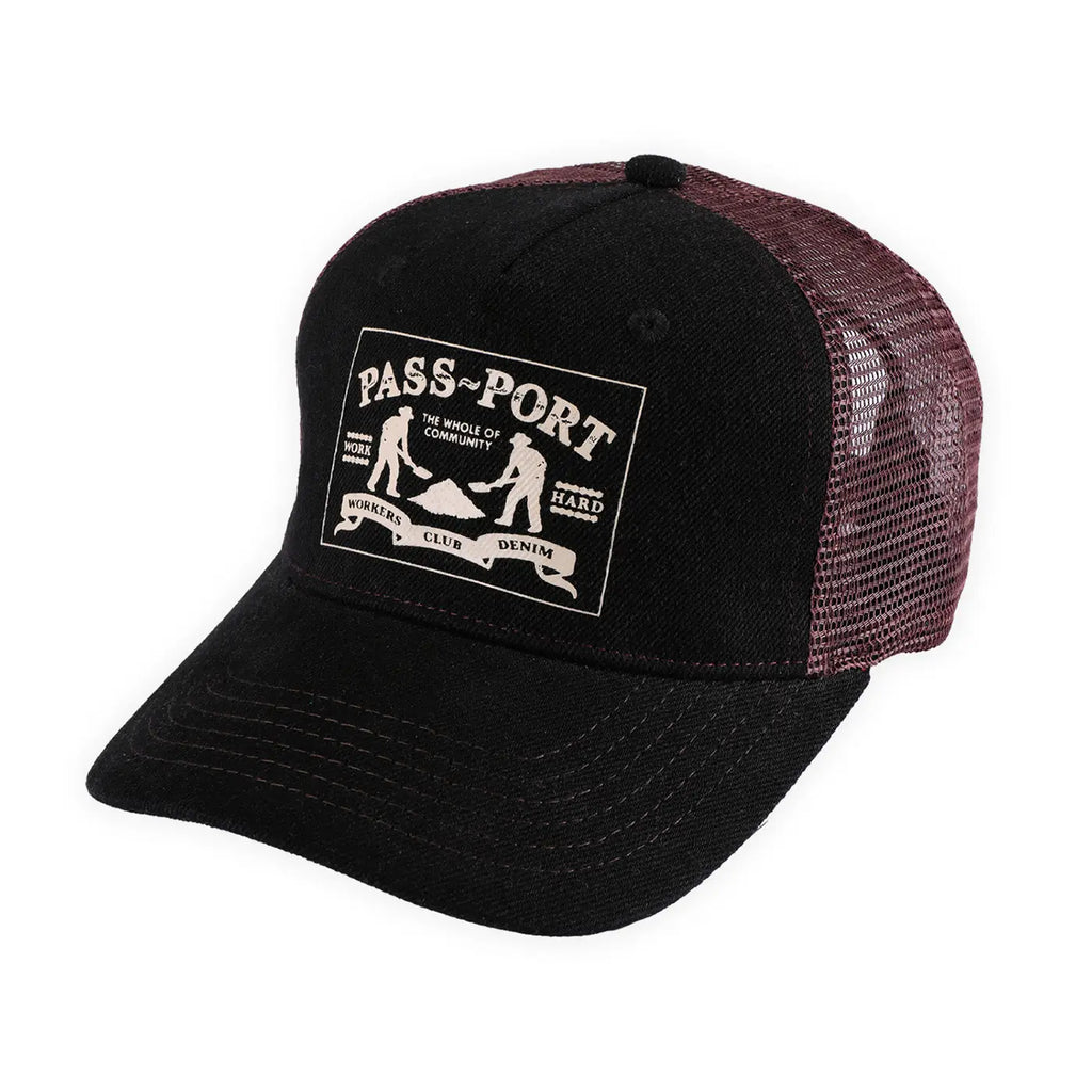 PASS~PORT Workers Club Denim Packers Trucker Cap - Washed Black - main