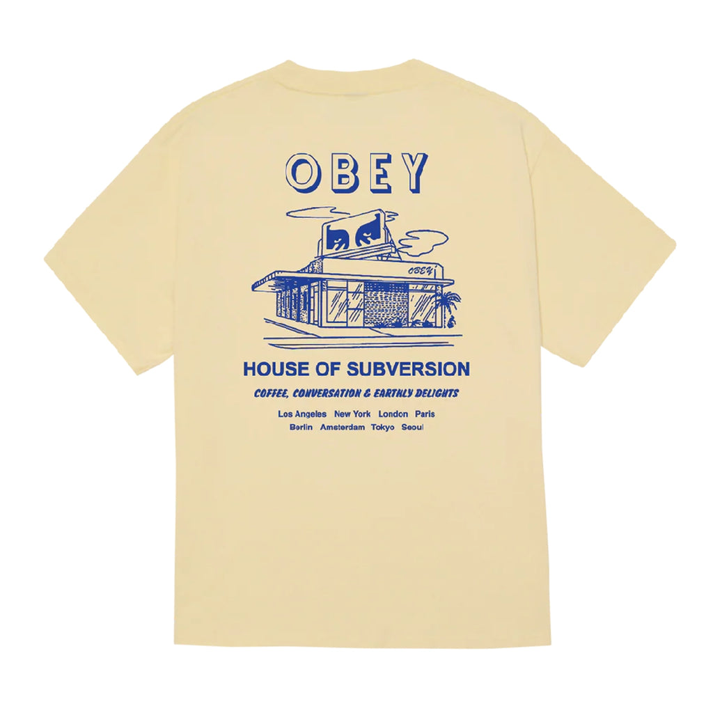 Obey House of Subversion T Shirt - Pale Yellow - back