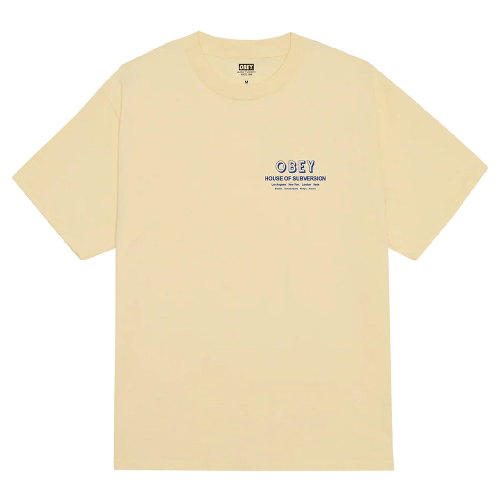 Obey House of Subversion T Shirt - Pale Yellow - front