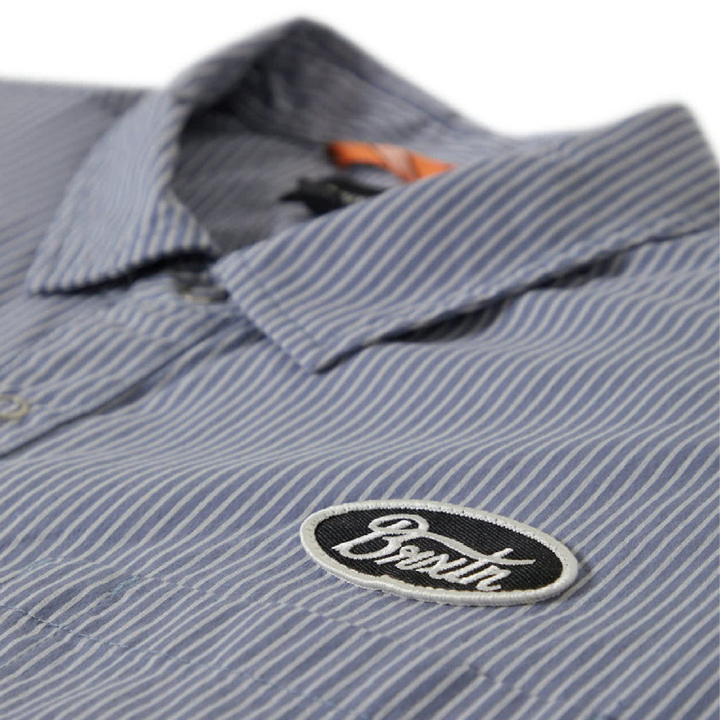 Brixton Builders Auto S/S Shirt - Twilight Blue / White Stripe - label