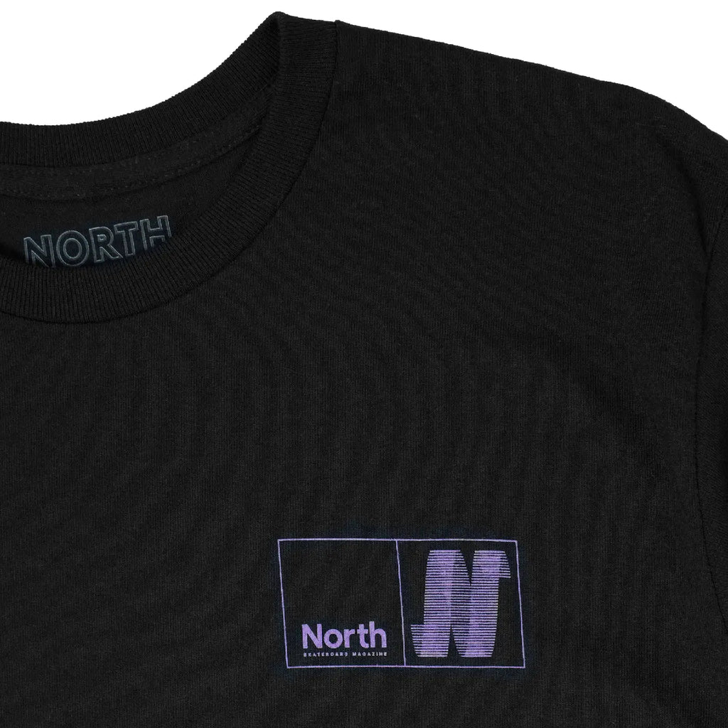 North Skate Mag N Logo T Shirt - Black / Grape - closeup