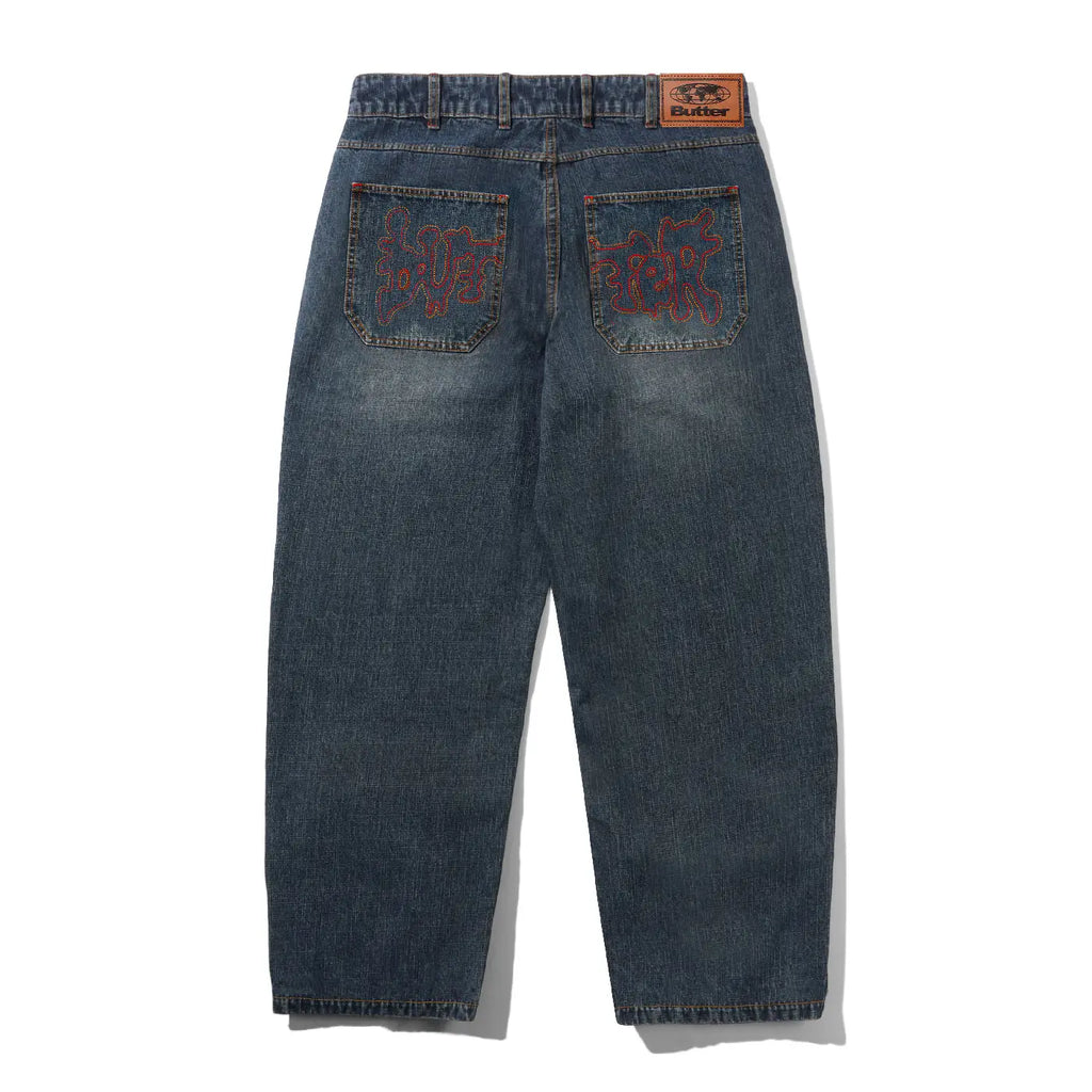 Butter Goods Blotch Baggy Denim Jeans - Streaky Navy - back