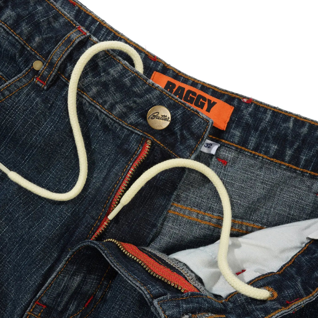 Butter Goods Blotch Baggy Denim Jeans - Streaky Navy - waist