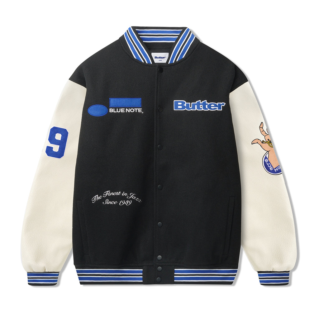 Butter Goods Blue Note Varsity Jacket - Navy / Cream - front