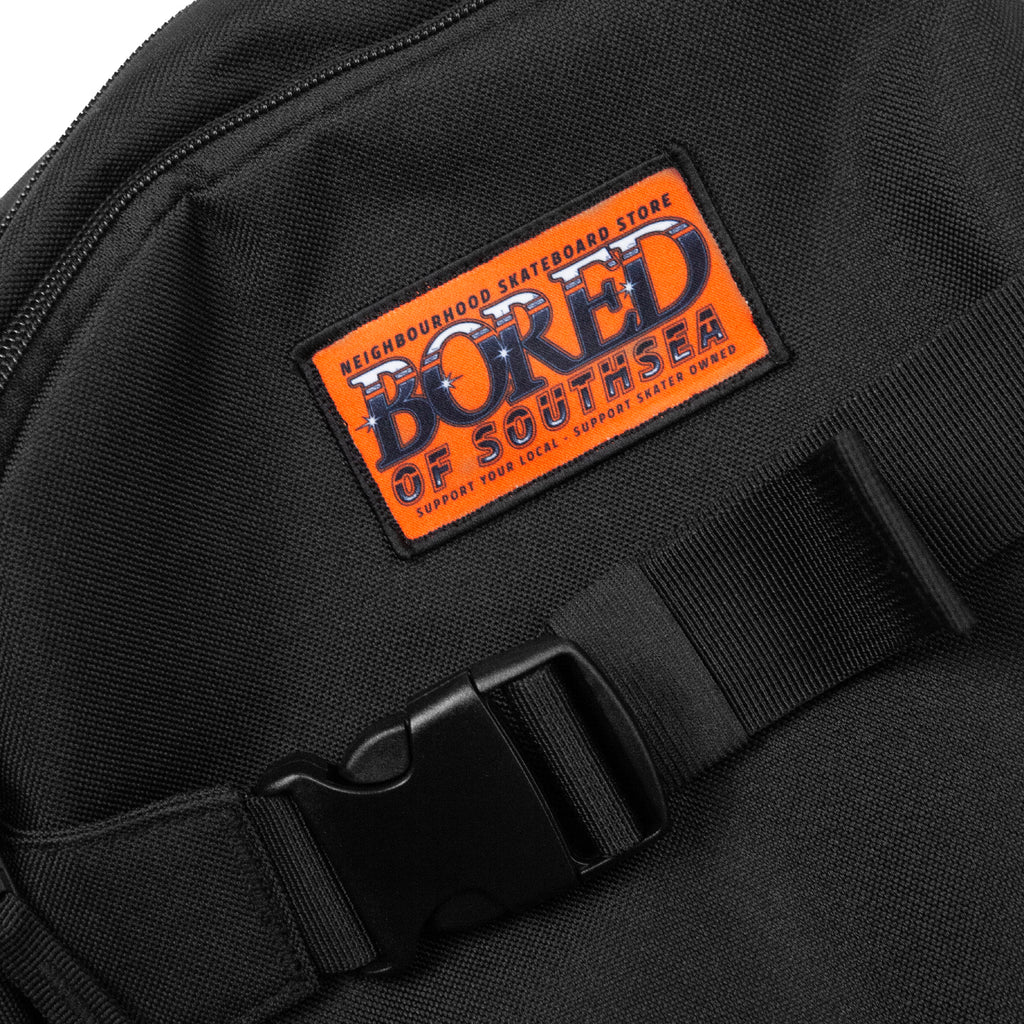 Bored of Southsea Neighbourhood Skate Backpack - Black - closeup
