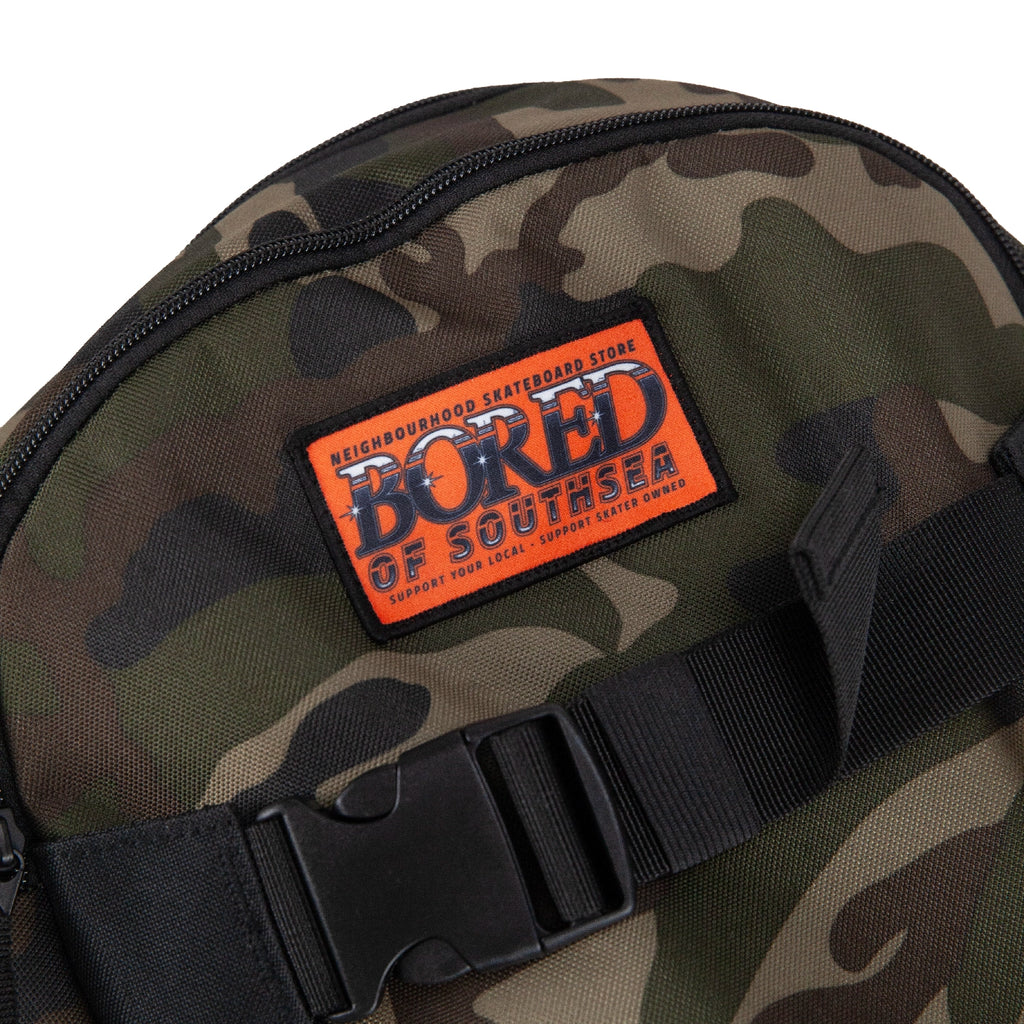Bored of Southsea Neighbourhood Skate Backpack - Camo - closeup