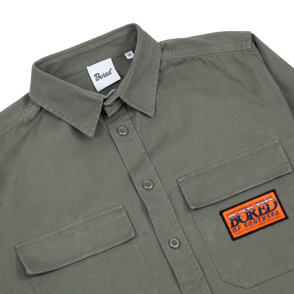 Bored of Southsea Neighbourhood  L/S Overshirt - Uniform Green - front