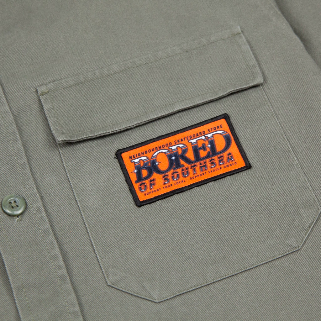 Bored of Southsea Neighbourhood  L/S Overshirt - Uniform Green - label