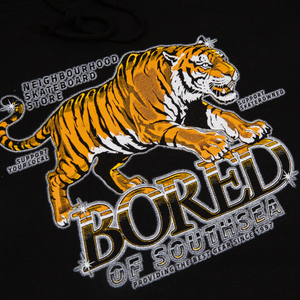 Bored of Southsea Airbrush Tiger Hoodie - Black - closeup