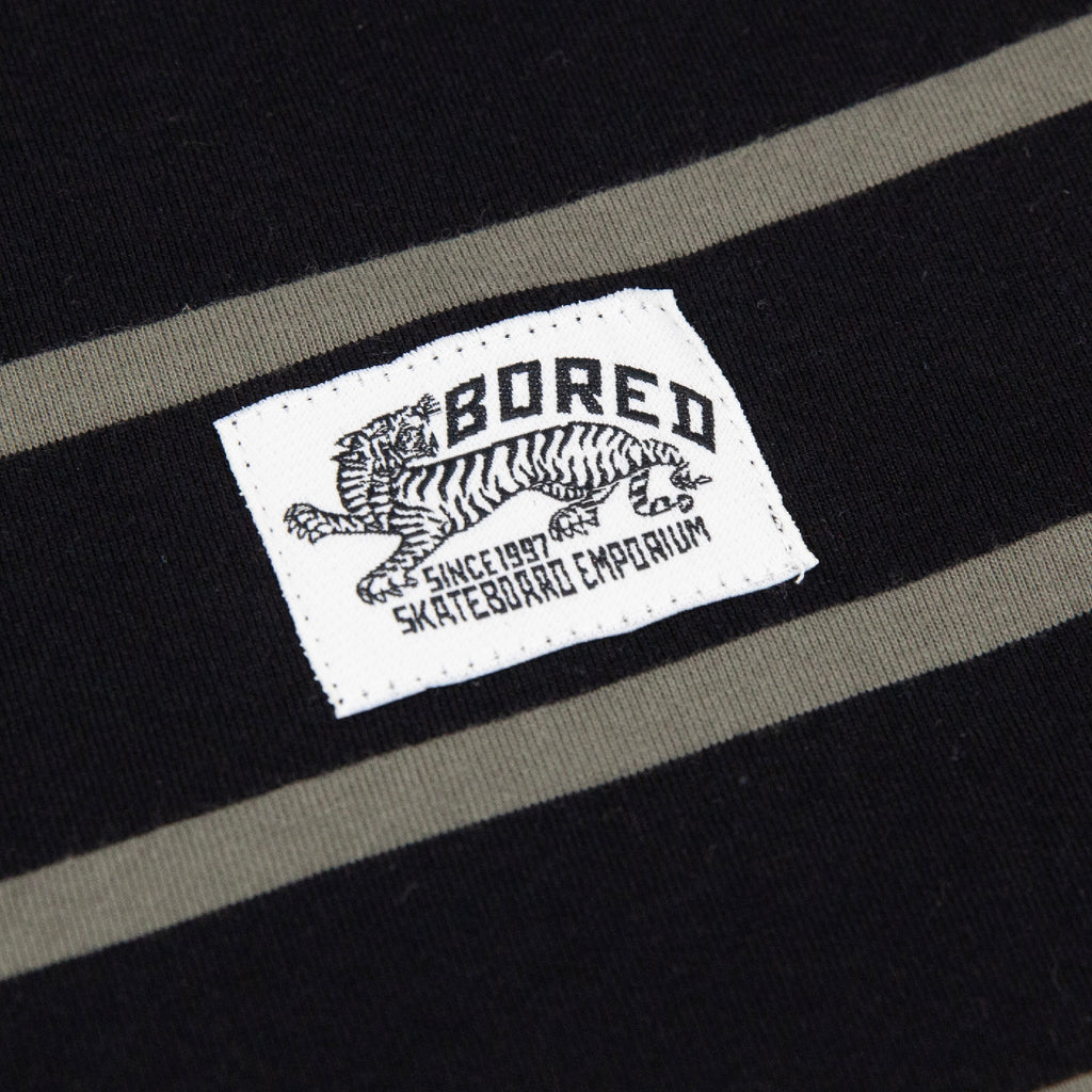 Bored of Southsea Daily Use  Striped T Shirt - Black / Khaki - label