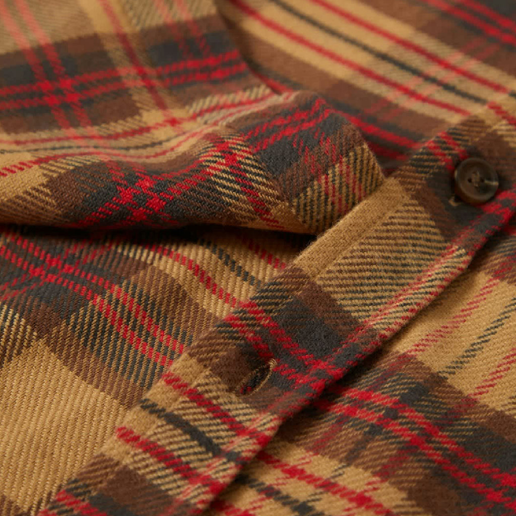 Brixton Bowery L/S  Flannel Shirt - Curry / Washed Black / Crimson - closeup