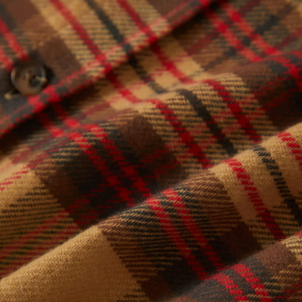 Brixton Bowery L/S  Flannel Shirt - Curry / Washed Black / Crimson - closeup2