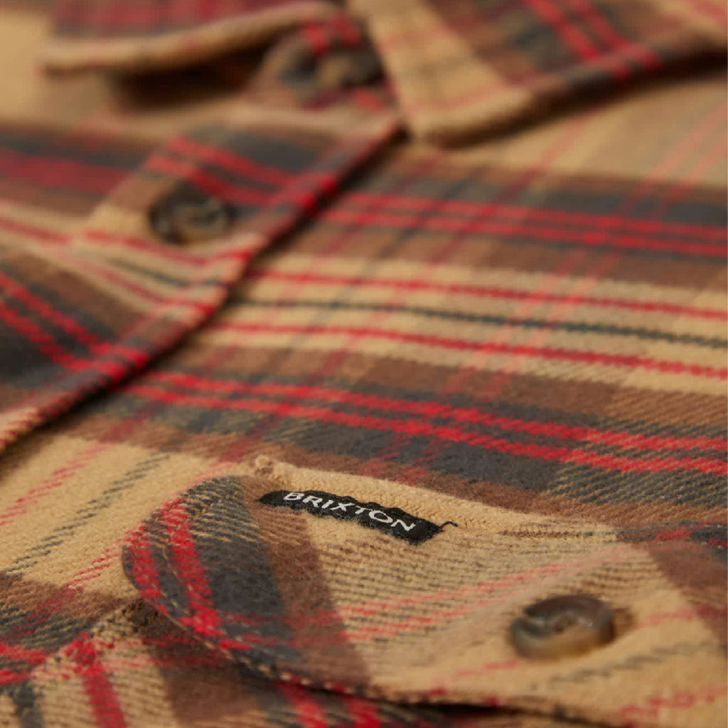 Brixton Bowery L/S  Flannel Shirt - Curry / Washed Black / Crimson - pocket