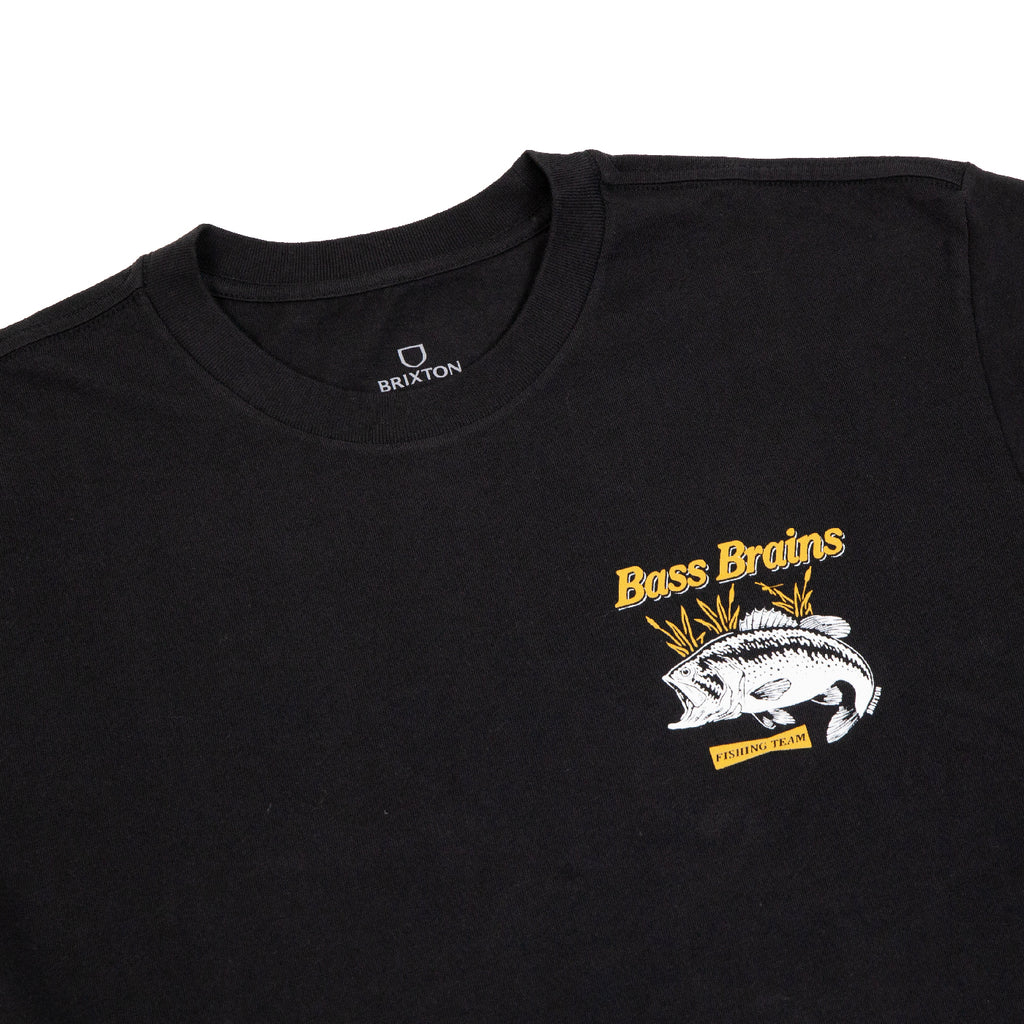 Brixton Bass Brains Fishing Team T Shirt - Black - closeup