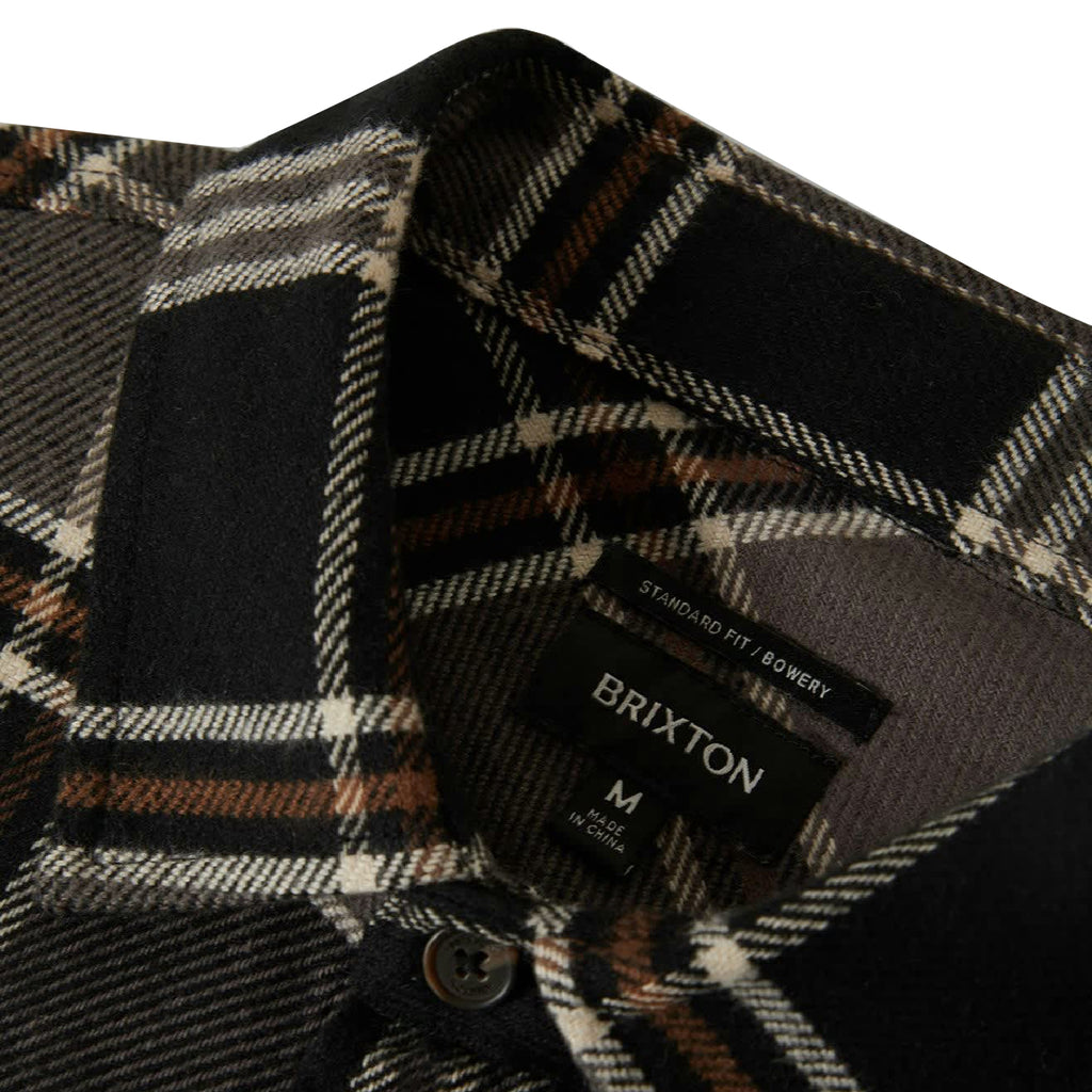 Brixton Bowery L/S  Flannel Shirt - Black / Charcoal / Pinecone - collar