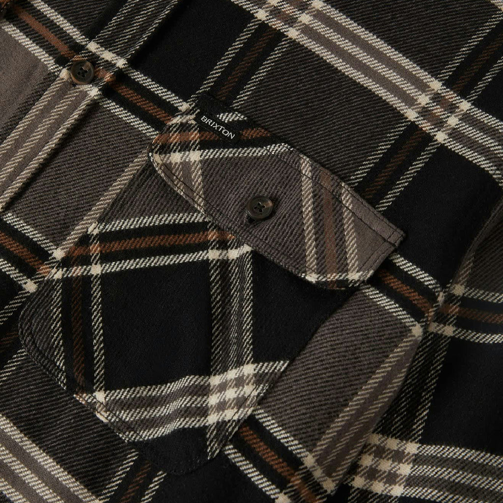 Brixton Bowery L/S  Flannel Shirt - Black / Charcoal / Pinecone - pocket