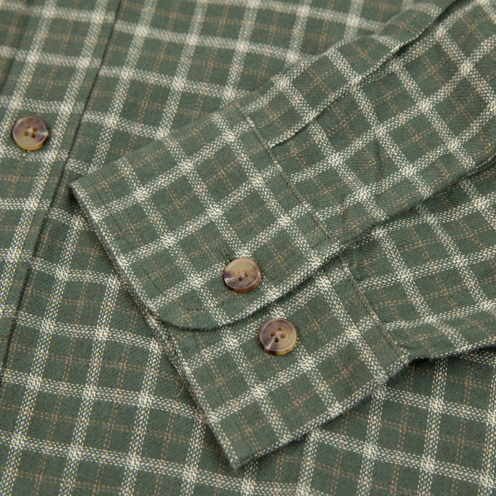 Brixton Bowery L/S  Light Weight Ultra Soft Flannel Shirt - Ivy Green / Whitecap - cuff