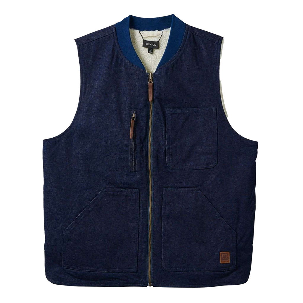 Brixton Builders Abraham Reversible Vest - Rinse Denim / Sherpa