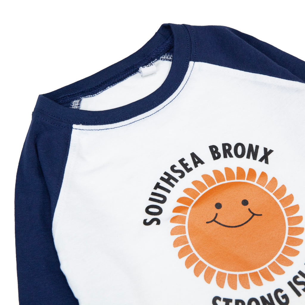 Southsea Bronx Strong Island Baby Baseball L/S T Shirt - White / Navy - front