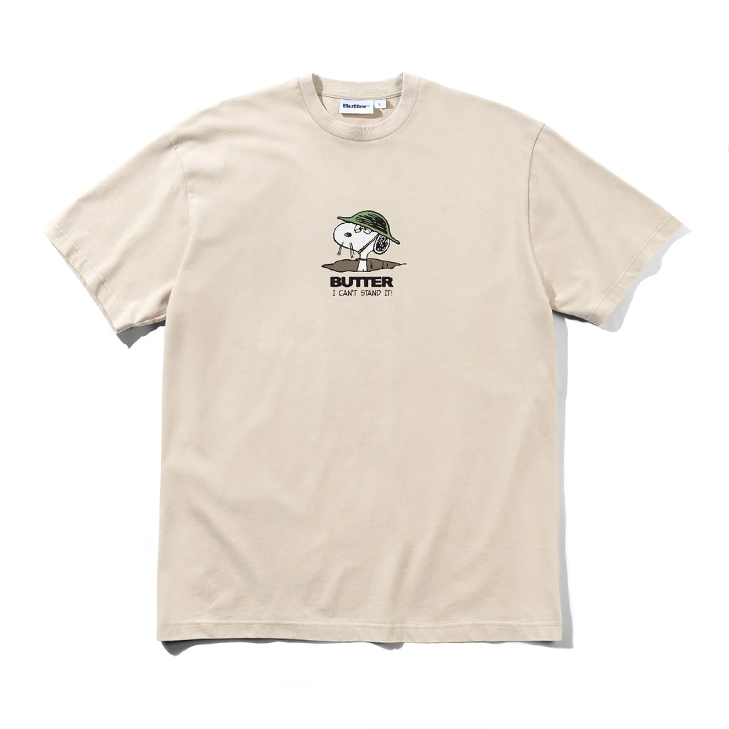 Butter Goods x PEANUTS Can't Stand It T Shirt - Washed Sandstone - front