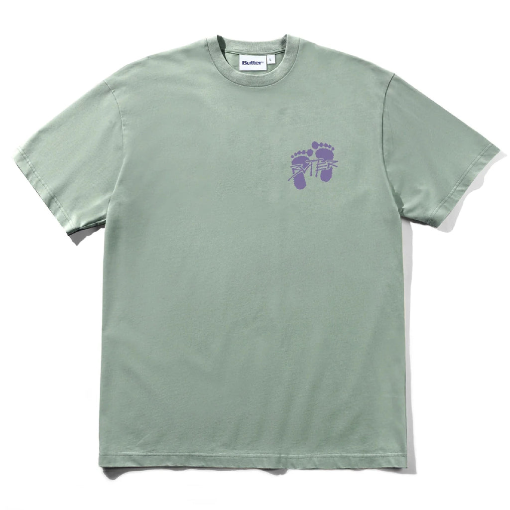 Butter Goods Footprints T Shirt - Dull Mint - front