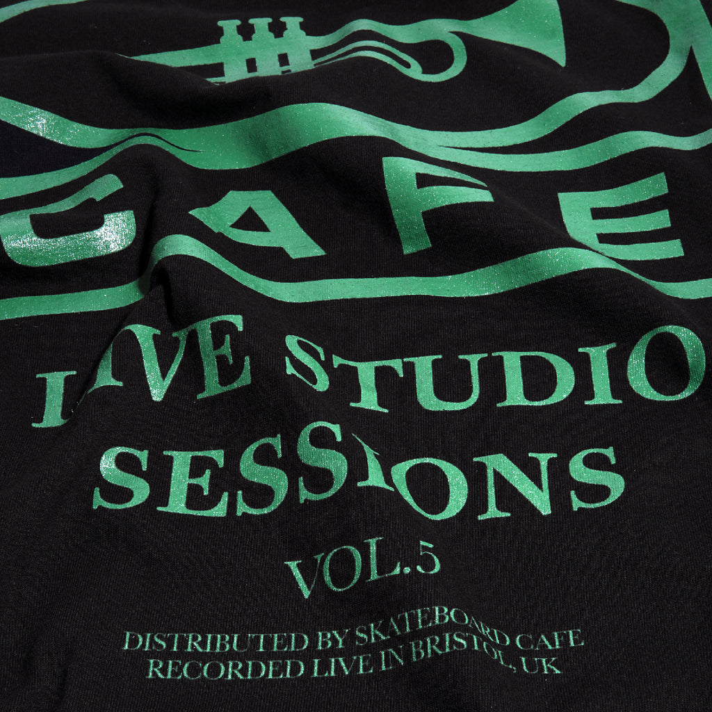 Skateboard Cafe "45" T Shirt - Black / Green - closeup