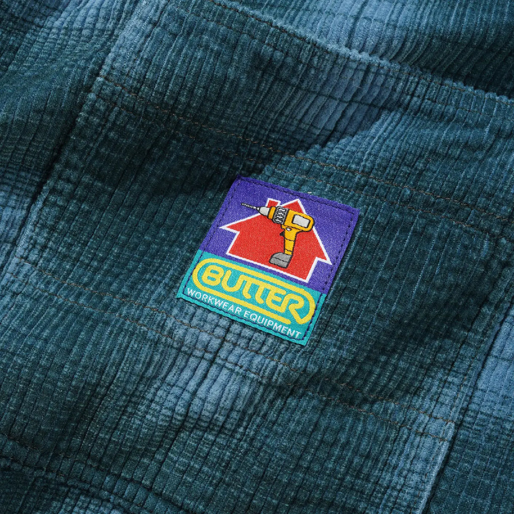 Butter Goods Cord Work  Shorts - Blue Plaid - label