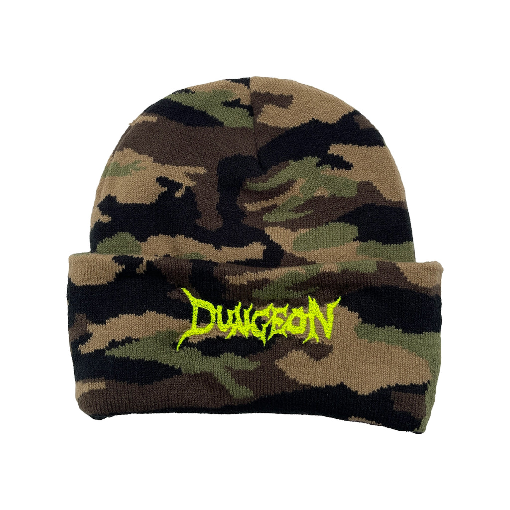 Dungeon Scrawl Logo Beanie - Jungle Camo / Neon Yellow - main