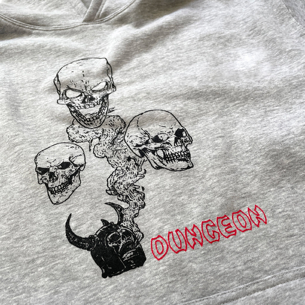 Dungeon No Body Lives Hoodie - Grey - closeup