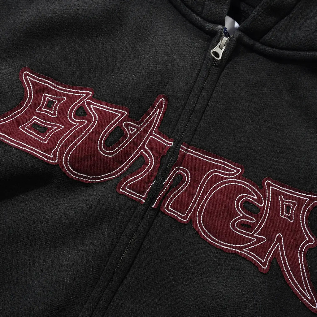 Butter Goods Encounter Zip-Thru Hoodie - Washed Black - front