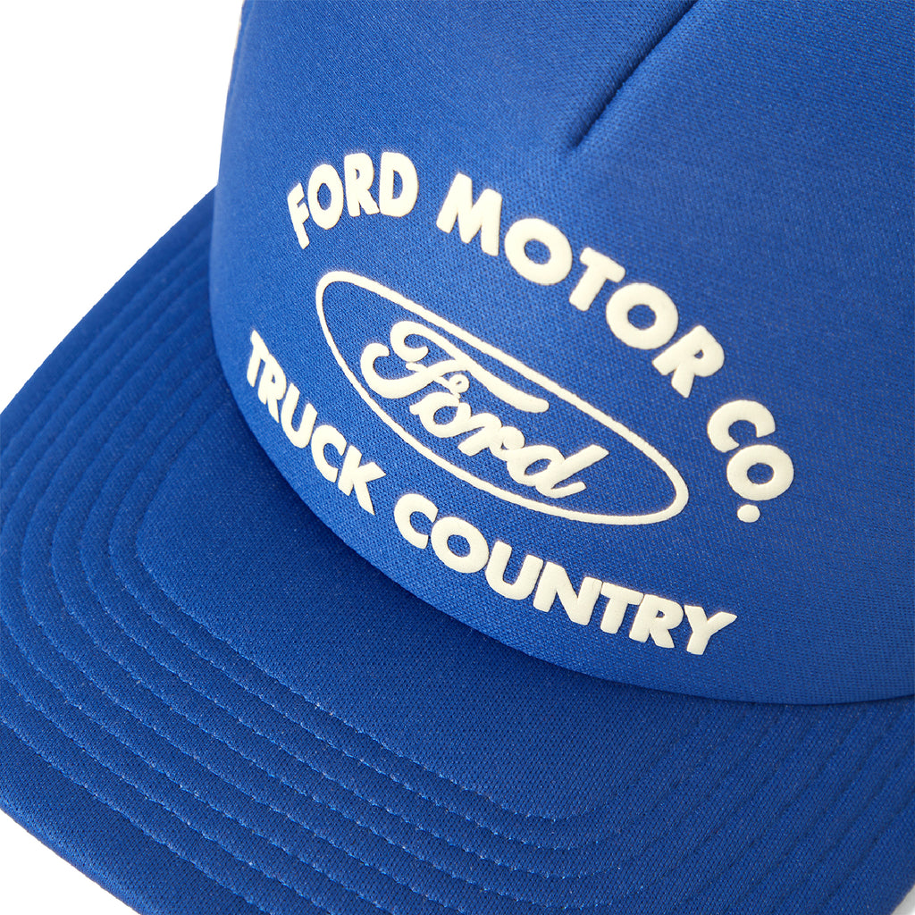 Brixton Ford Built Tough Trucker Cap - Ford Blue / Wimbledon White - close up
