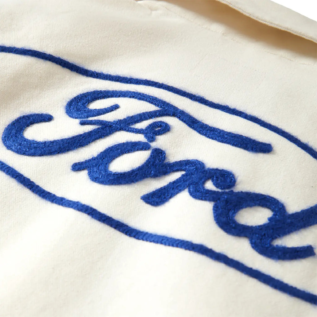 Brixton Ford Number One Garage Jacket - Wimbledon White - closeup