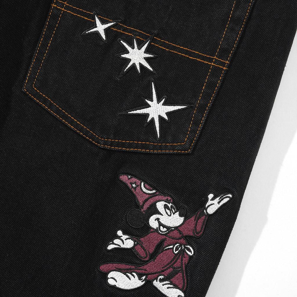Butter Goods x Disney Fantasia Baggy Denim Jeans - Washed Black - closeup