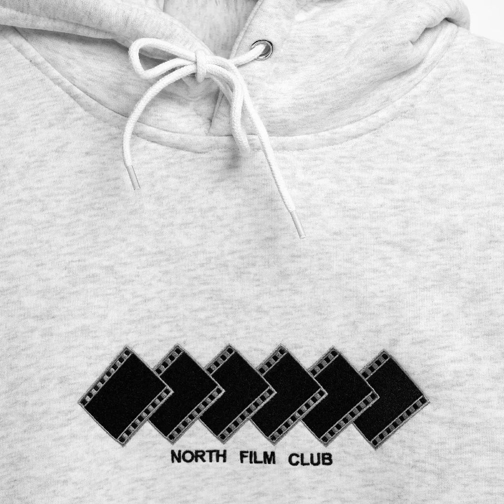 North Skate Mag Film Club Hoodie - Light Grey - closeup