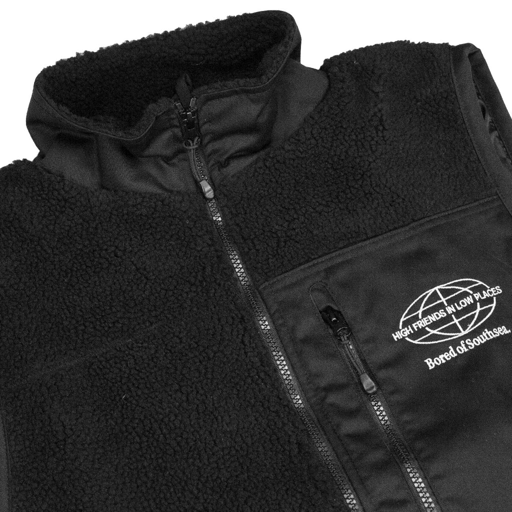 Bored of Southsea High Friends Sherpa Vest Fleece - Black - neck
