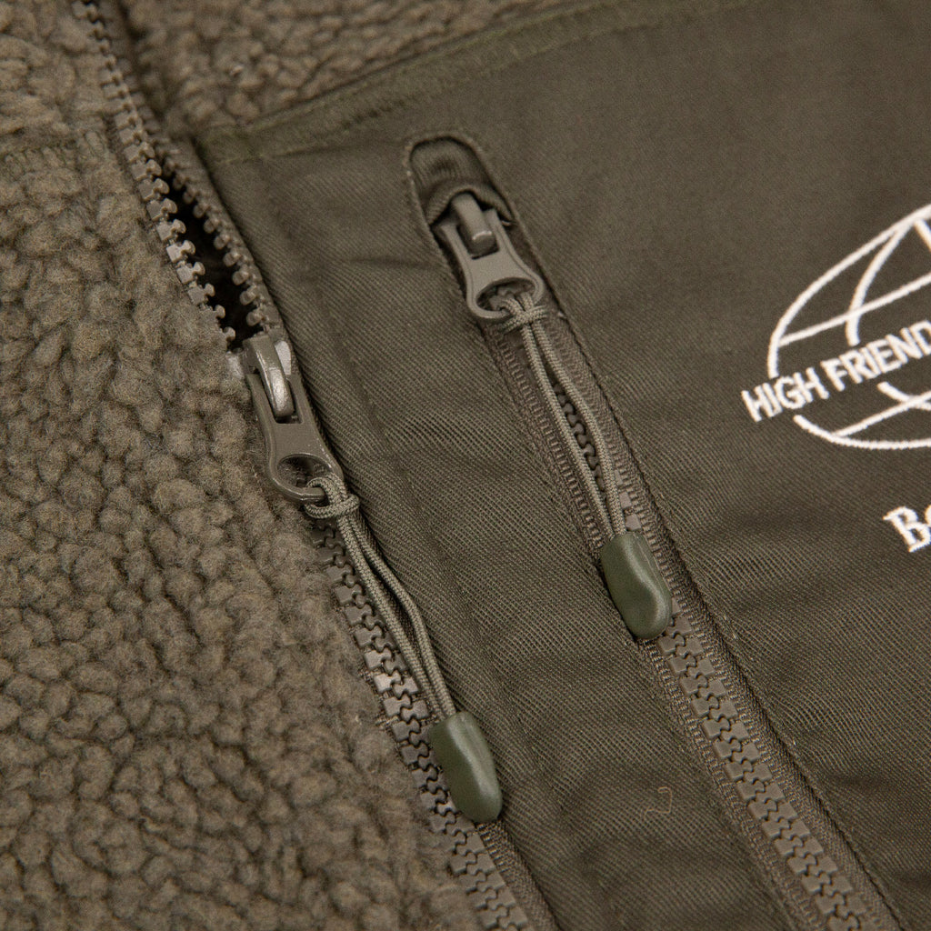 Bored of Southsea High Friends Sherpa Vest Fleece - Olive - pocket