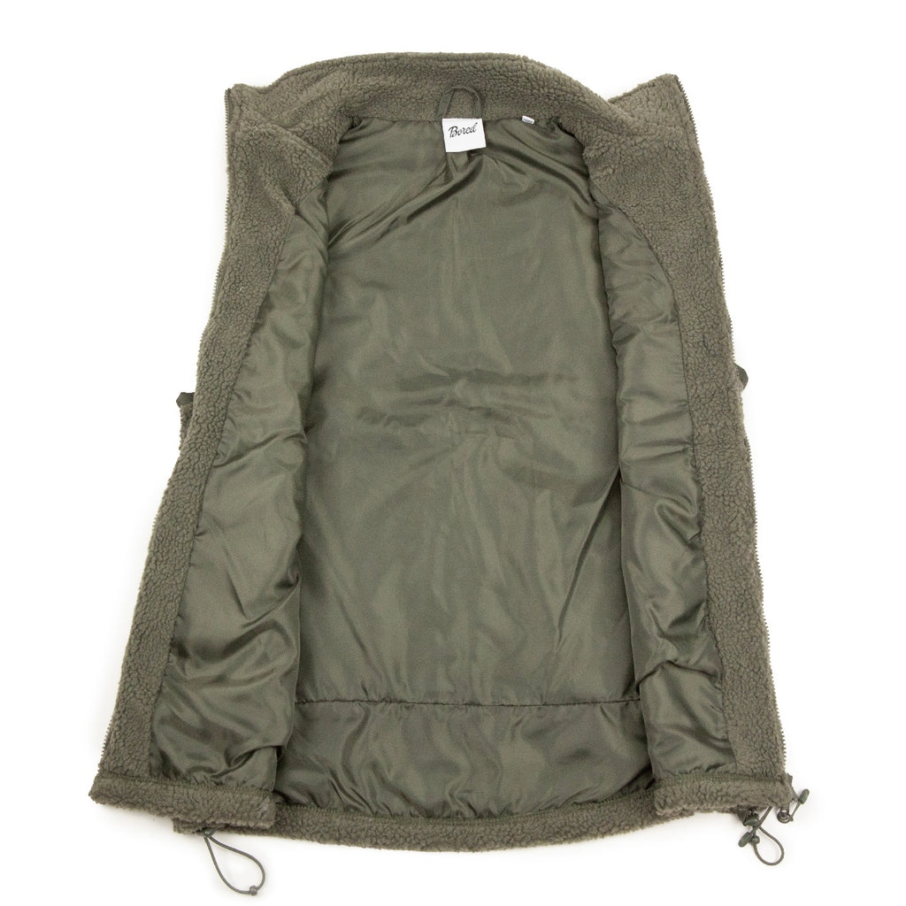 Bored of Southsea High Friends Sherpa Vest Fleece - Olive - open