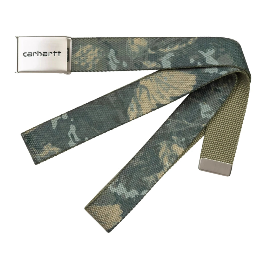 Camouflage belt with Carhartt logo on a white background